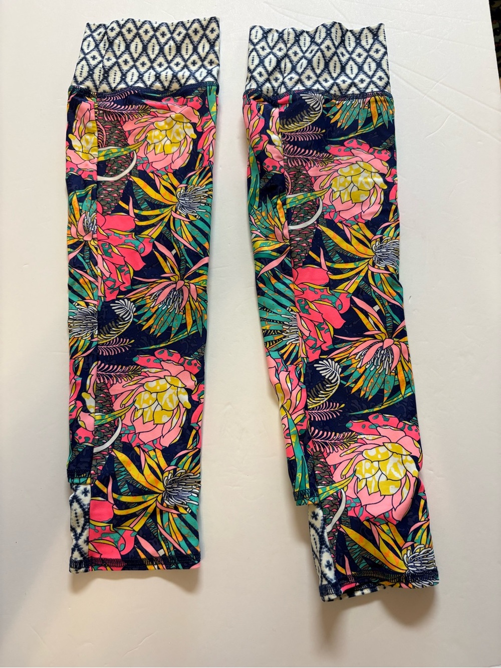 Kids Floral Tropical Leggings in Navy and Pink